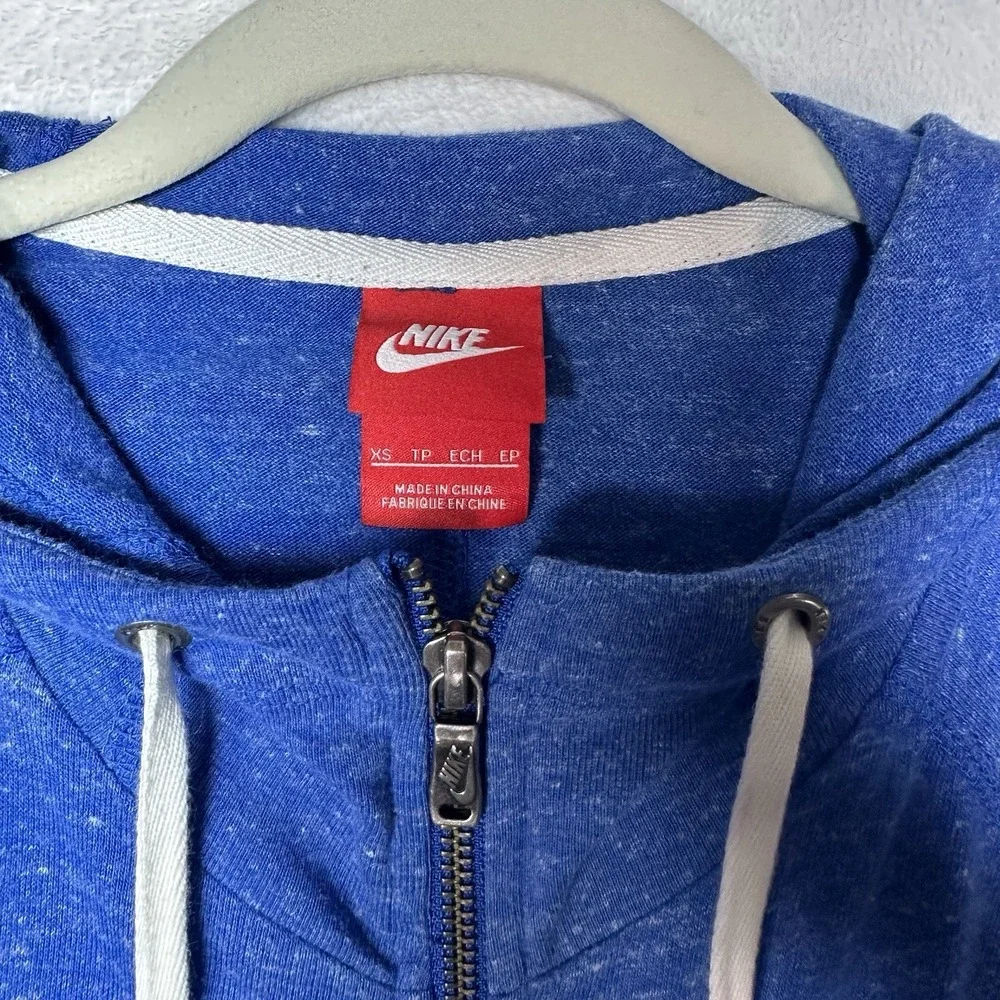 Nike Zip Up Hoodie Sweater Womens XS Blue Heathered Organic Blend Gym Sporty